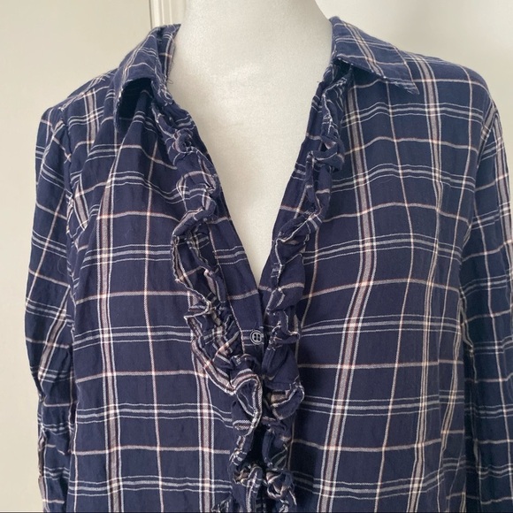 JOIE Fara B Plaid Ruffle Neck Button Down - Picture 8 of 8